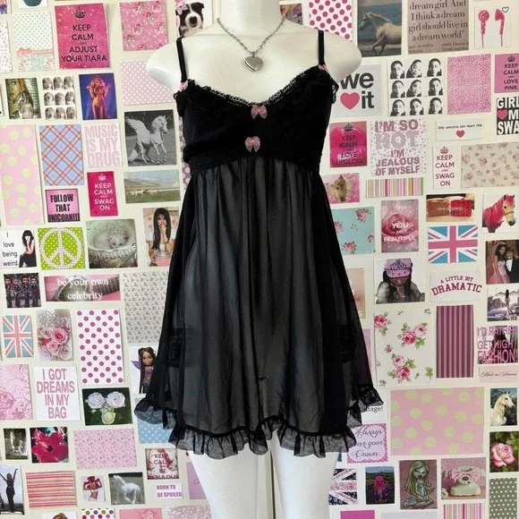 betsey johnson intimates black babydoll slip dress size medium - Picture 5 of 8